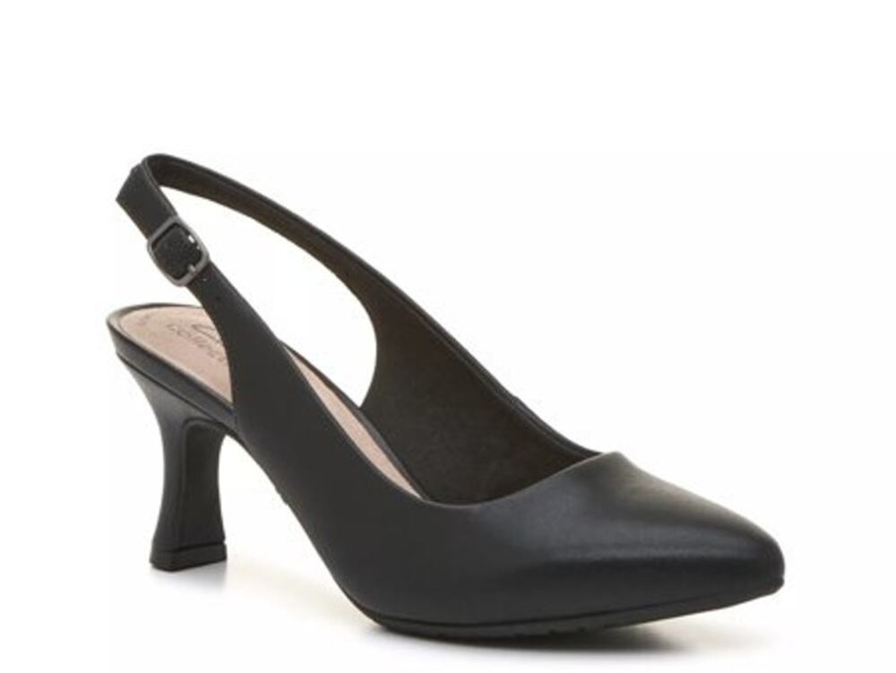 Clarks Kataleyna Step Pump black leather heels sz 7.5 wide width SH243